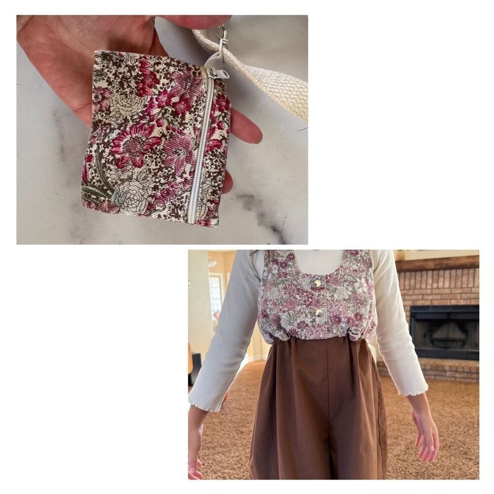 Girl Scouts size 7 vintage floral tan boxy wide relaxed shorts overalls romper 9